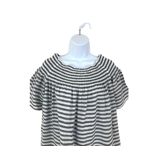 C & C California Womens Size L Gray White Linen Striped Smocked Off Shoulder Top - Picture 2 of 5